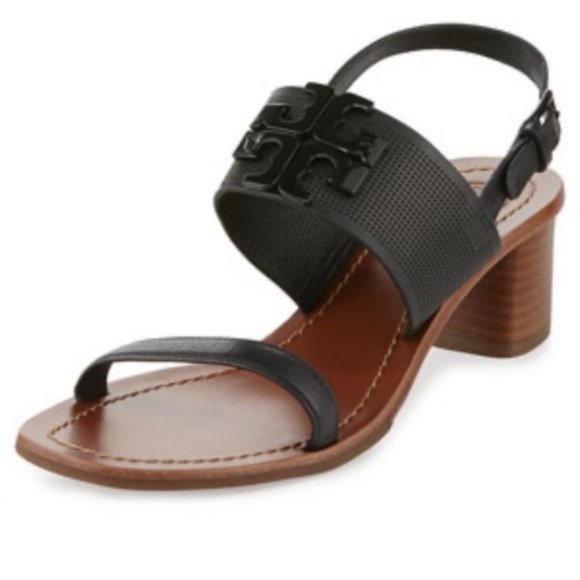 Tory Burch Lowell 2 Perforated Leather Heel Black Size 10.5 - Picture 1 of 12
